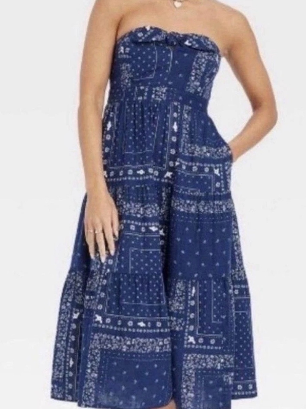 Universal Threads Women’s Blue & White Floral Bandana Straess Midi Dress Size XS